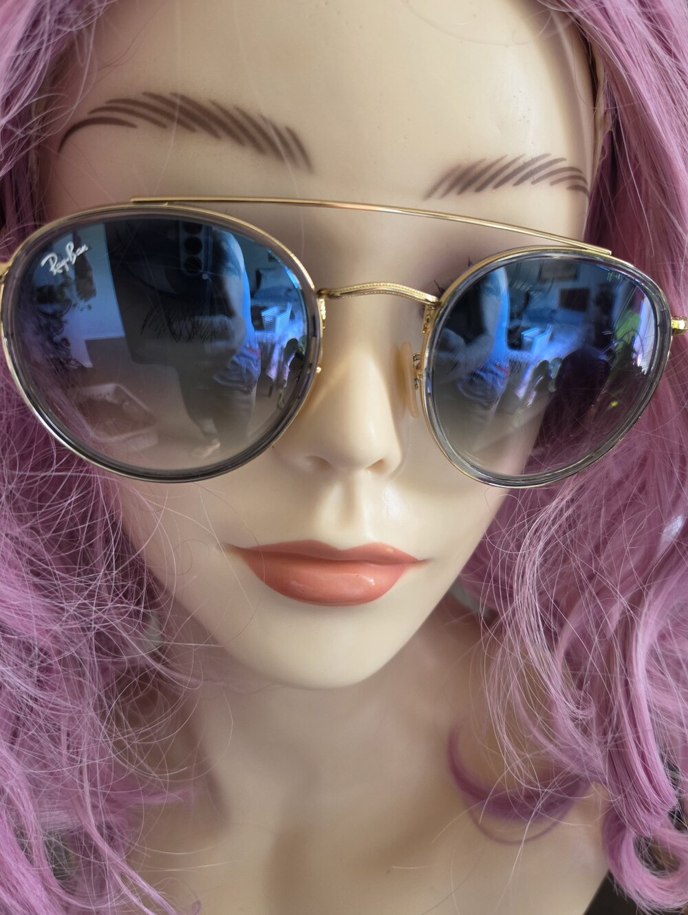 Ray-Ban Gold Frame Sunglasses with Blue Lenses
